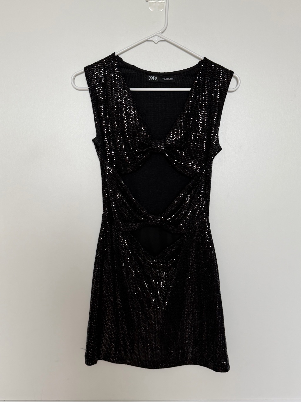 Zara Black Sequin Cutout Mini Dress With Twist Front